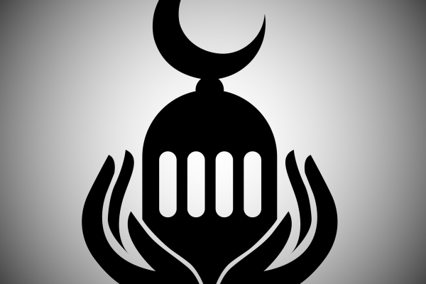 islamic donation logo black and white icon with mosque and hand iconic